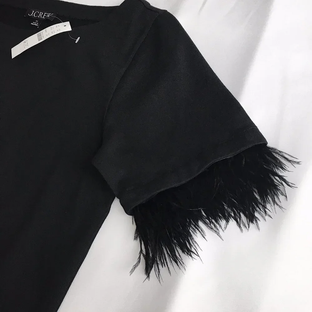 J.Crew Mariner jersey cropped boatneck T-shirt with feathers - Picture 7 of 9